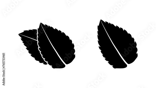 mint leaf, black isolated silhouette