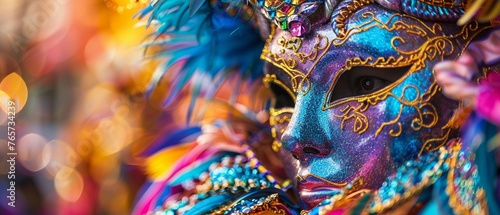 A closeup of intricate carnival decorations and textures, focusing on patterns and colors © Shutter2U