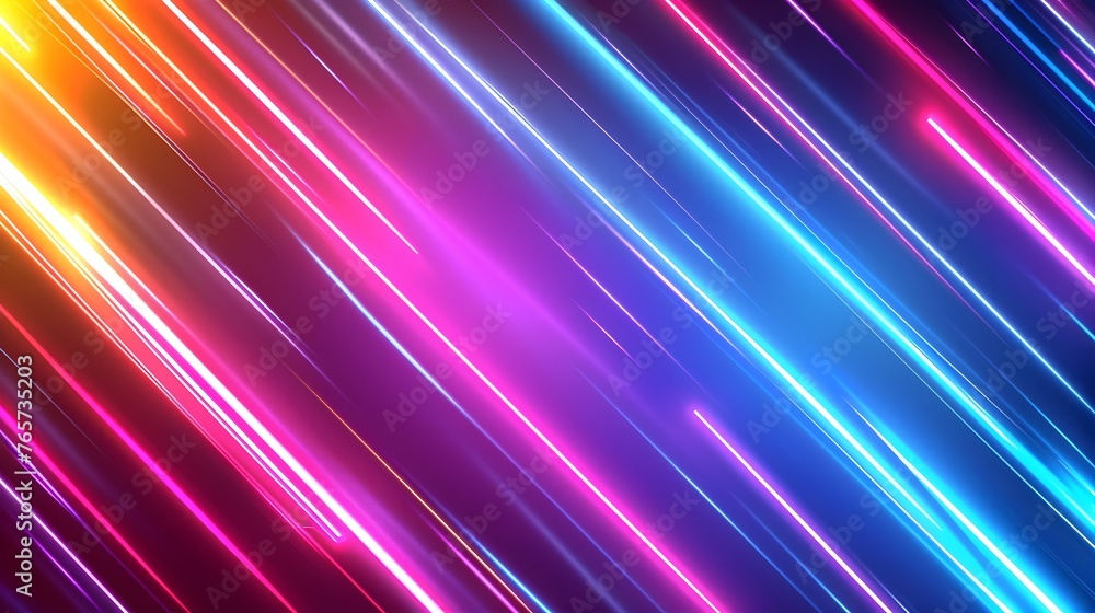 Abstract background with neon lines and glowing lights, red pink blue gradient, space for text. Vector illustration design