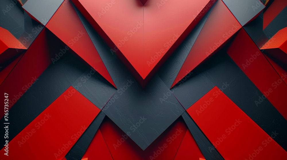Abstract geometric pattern in a bold combination of red and black. , - obrazy, fototapety, plakaty 