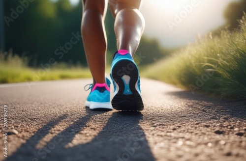 silhouette sports girl running along road sunset, legs close-up, jogging trail, joggers park, runner training, ready marathon, healthy running concept, woman running treadmill. healthy woman running