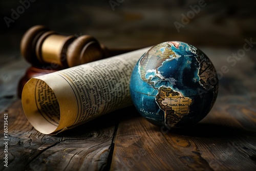 A scroll of laws unfurling over a globe, depicting the worldwide impact of legal decisions