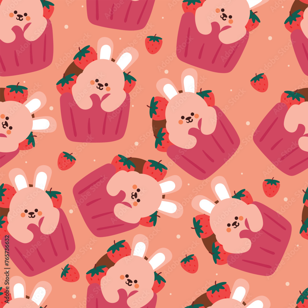 seamless pattern cartoon bunny and cupcake. cute animal wallpaper for textile, gift wrap paper