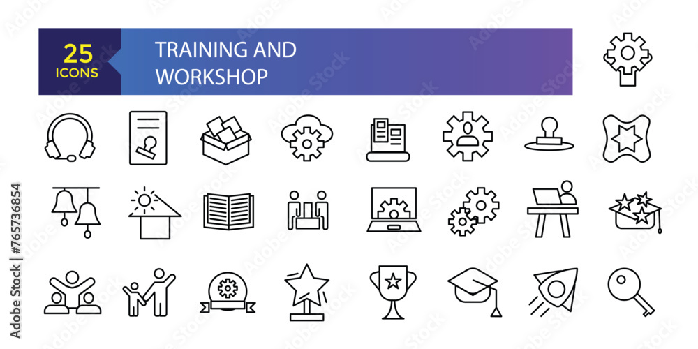 Training and workshop line icons collection. UI icon set in flat design ...