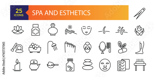 Beauty and Spa icon. Cosmetics services icons for ui. Spa treatments, skin care,Wellness, relaxation, health, exercise, yoga, spa, diet, wellbeing.