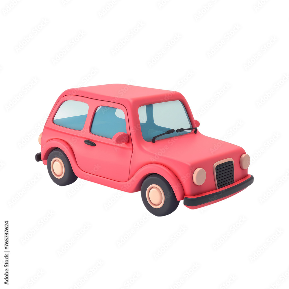 Charming 3D Render of a Miniature Car in Pink with Cartoonish Design and Simplistic Aesthetic