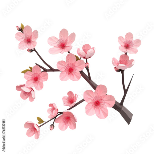 3D Cherry Blossom Branch on Dark Background  Spring Floral Concept