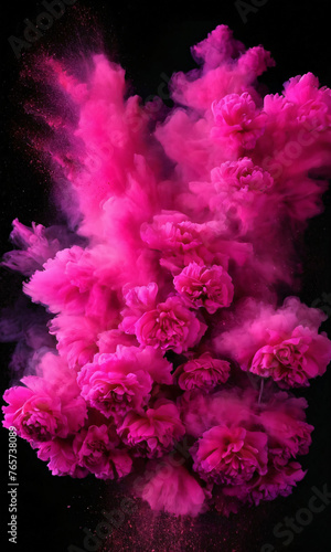 Colorful bright powder and wild flowers, Holi colors on a black