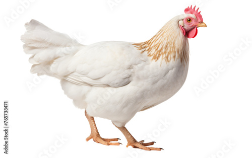 White chicken a laying hen in a farmyard (Gallus gallus domesticus) isolated on transparent background