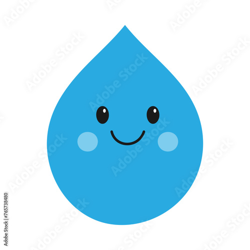 Cute smiling blue water drop. Clean water symbol. Vector illustration.
