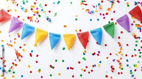 Carnival garland with flags on white background. Decorative colorful pennants for birthday celebration, festival and bright decoration.