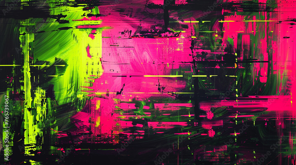 Digital abstract art in pixelated neon green and hot pink. ,