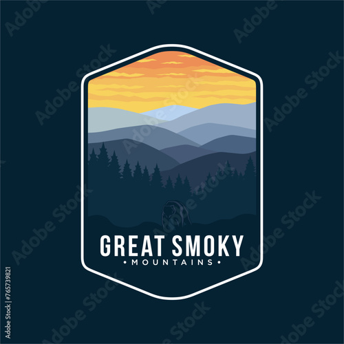 Great Smokey Mountains National Park Lineart emblem logo patch illustration