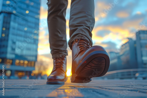 Urban Hustle: Closeup of Businessman's Feet Near Office Tower