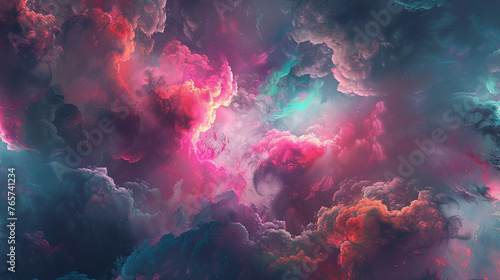 Modern abstract digital art, a colorful nebula in space in pinks and blues. , © Muhammad