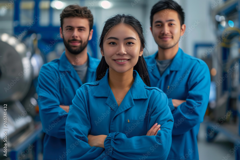 Fototapeta premium Precision Engineering Team with Crossed Arms and Confident Smiles