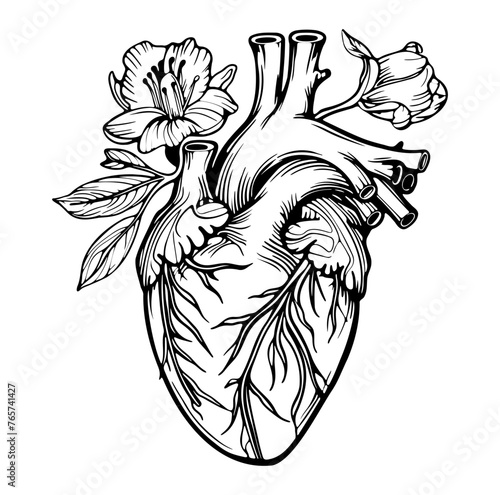 Human heart with flowers, love and emotion concept