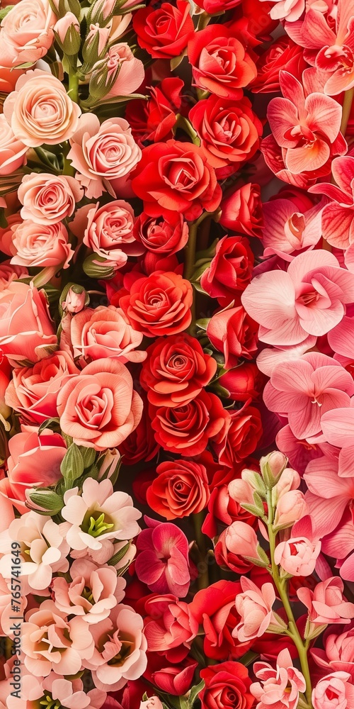 Vibrant Red Floral Tapestry: A Close-up View of an Abstract Flower Collage Background Vibrant Red Floral Tapestry: A Close-up View of an Abstract Flower Collage Background