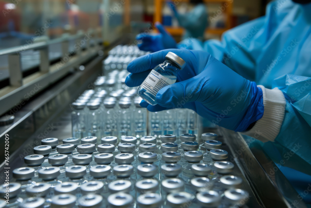 Medical Gloves Handling Test Tube Vials in Laboratory, Vaccine, Scientist - Generative AI