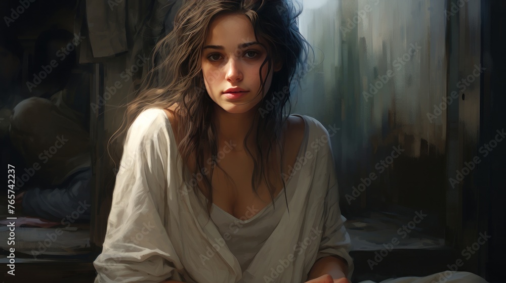 Beautiful young woman in a shelter. Beautiful young woman in a shelter.