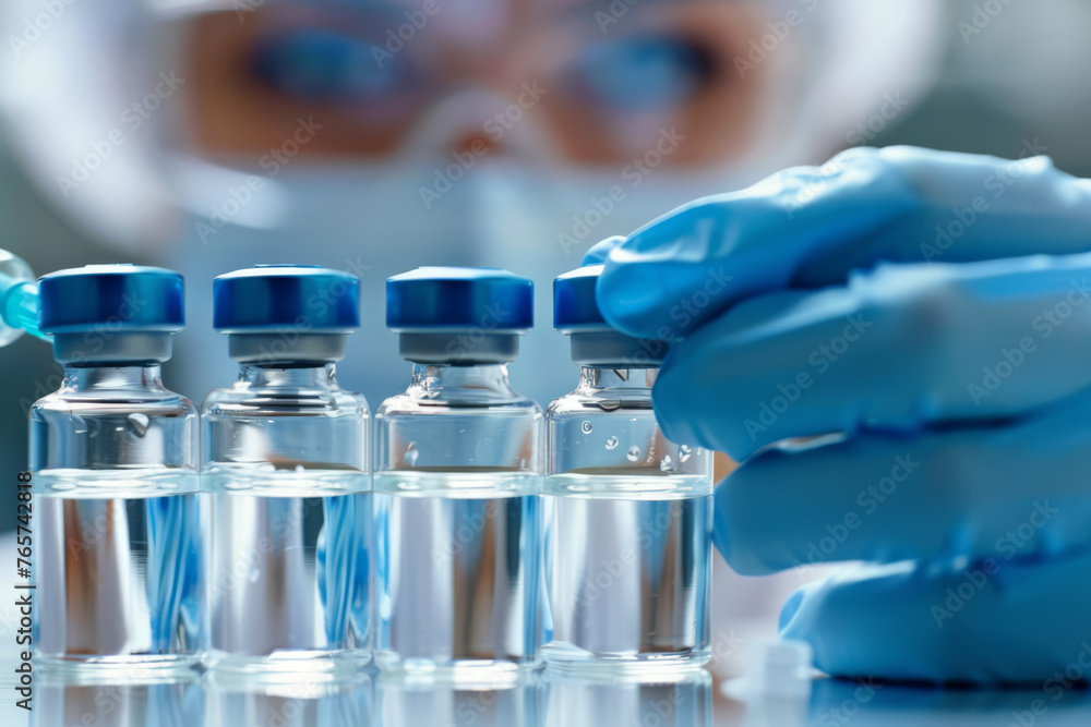 Medical Gloves Handling Test Tube Vials in Laboratory, Vaccine, Scientist - Generative AI