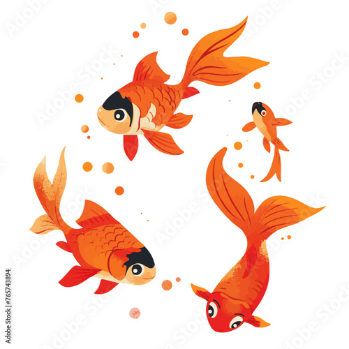 Whimsical Goldfish Illustrations on White
