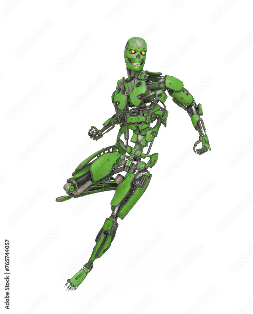 mega cyborg is on action like a super hero in white background mega cyborg is on action like a super hero in white background
