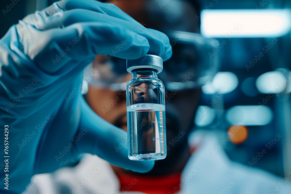 Medical Gloves Handling Test Tube Vials in Laboratory, Vaccine, Scientist - Generative AI