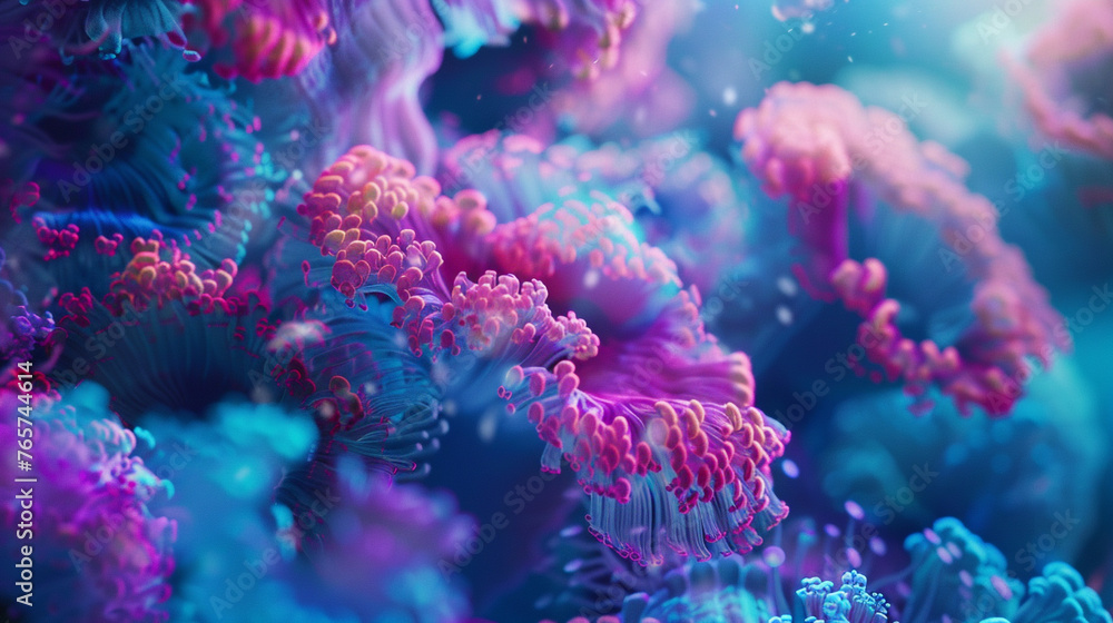 Vibrant abstract art mimicking a coral reef in bright blues and pinks. , Vibrant abstract art mimicking a coral reef in bright blues and pinks. ,