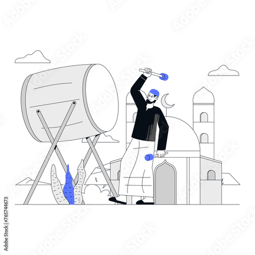 Man hitting Bedug in Eid Al Adha