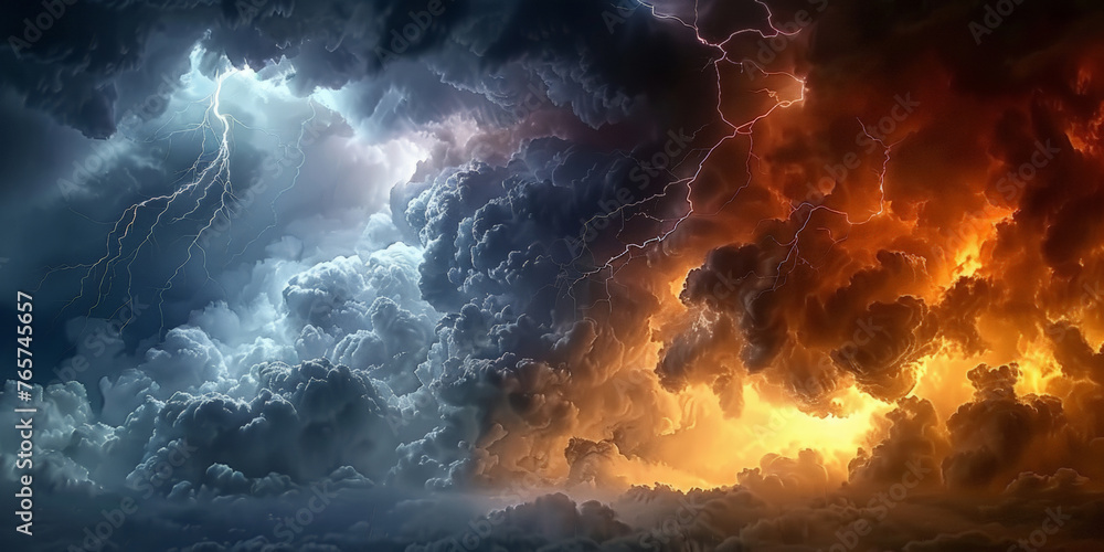 The dark clouds in the sky, lightning and thunder, storm Weather background banner The dark clouds in the sky, lightning and thunder, storm Weather background banner
