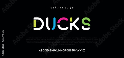 Modern abstract digital alphabet font. Minimal technology typography, Creative urban sport fashion futuristic font and with numbers. vector illustration