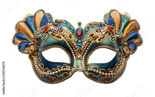 An Elaborate Carnival Mask Adorned with Intricate Details Isolated on Transparent Background.