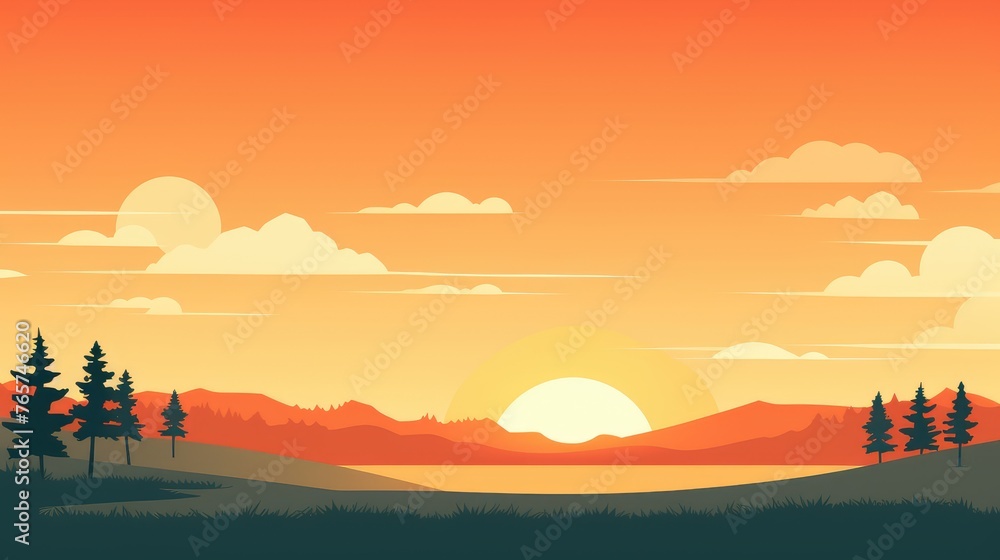 beautiful view of sunset over lake wallpaper. A landscape of Sunset over lake. landscape with a lake and mountains in the background. landscape of mountain lake and forest with sunset in evening.