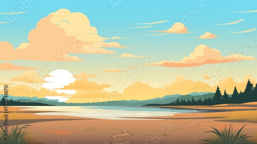 beautiful view of sunset over lake wallpaper. A landscape of Sunset over lake. landscape with a lake and mountains in the background. landscape of mountain lake and forest with sunset in evening.