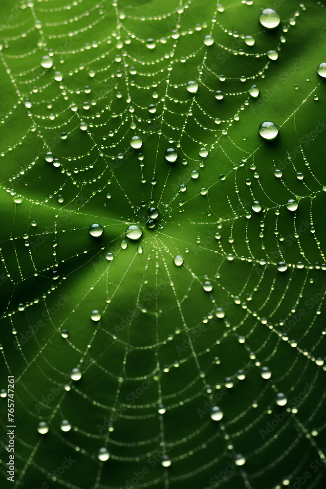 Naklejka premium Dewdrops on a Spider's Web: A Study in Naturalism Detail