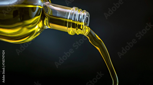 Abstract Close-Up of Olive Oil Drizzling from a Bottle