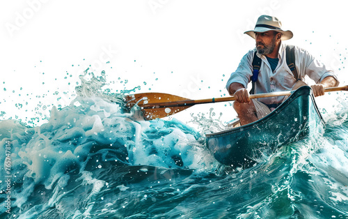 Canoeist Braving Rough Waters with Determination Isolated on Transparent Background. © Yasir