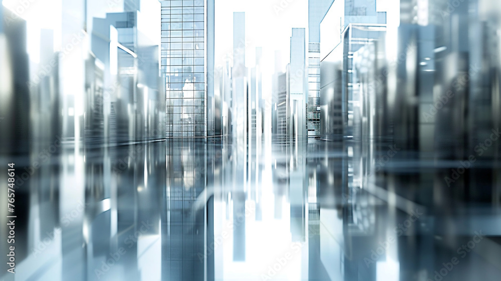 3D model of a silver and chrome metropolis with many skyscrapers. The reflection of the nearest building can be seen on the surface of the building. 3D model of a silver and chrome metropolis with many skyscrapers. The reflection of the nearest building can be seen on the surface of the building.