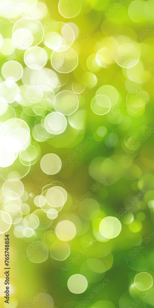 Fototapeta premium Luminous Green Bokeh: Abstract Background with Soft Light Circles