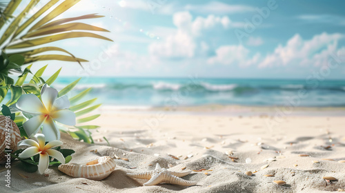 Summer banner with tropical beach, vacation concept #765749018