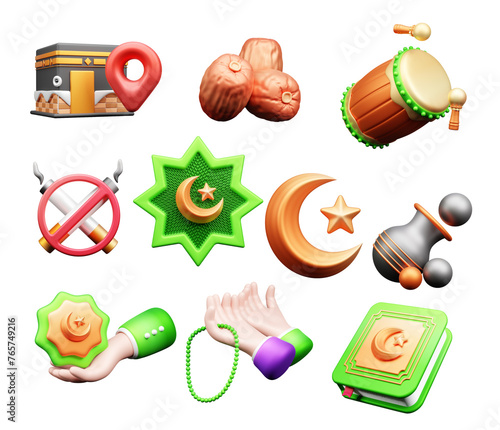 Ramadan or Eid icons are set isolated.  Modern gold and green Ramadan or Eid icons png (ID: 765749216)