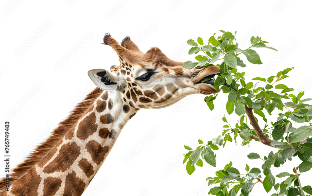 Obraz premium Elegant Giraffe in Serene Isolation Isolated on Transparent Background.