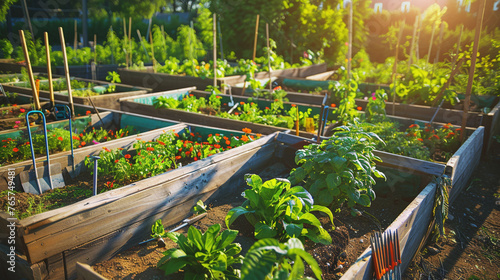 Beautiful Community Garden Plots with Raised Beds #765749481