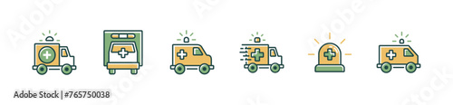 hospital emergency ambulance car icon set medical accident rescue vehicle health care transportation vector illustration fro web and app
