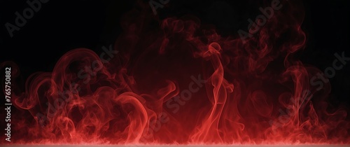 Circular red glowing light shaped smoke fog effect plain black backdrop with copy space from Generative AI