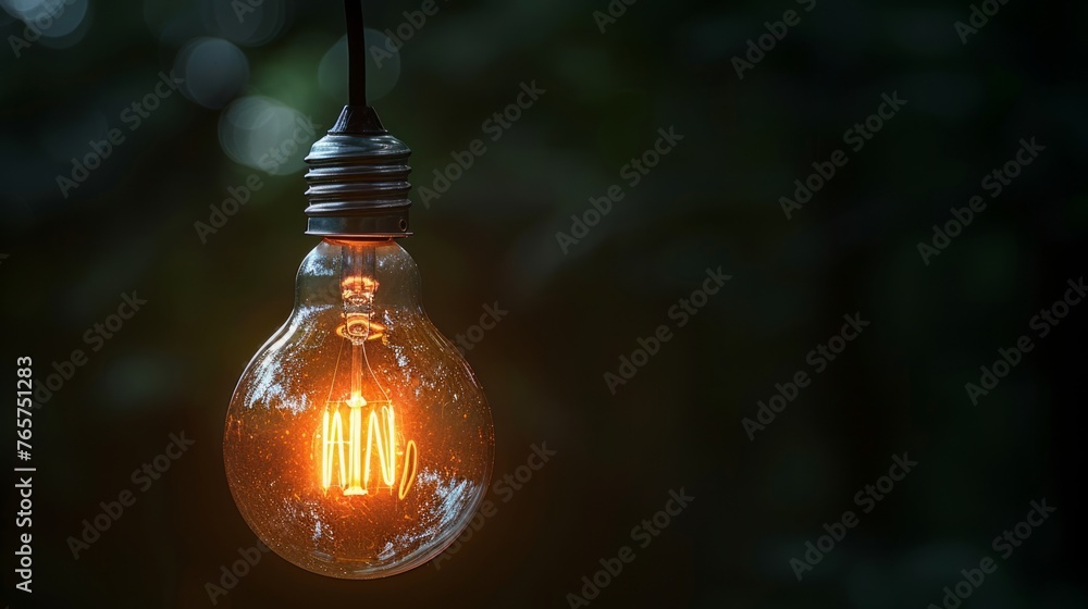Hanging filament bulb in a natural green setting Hanging filament bulb in a natural green setting