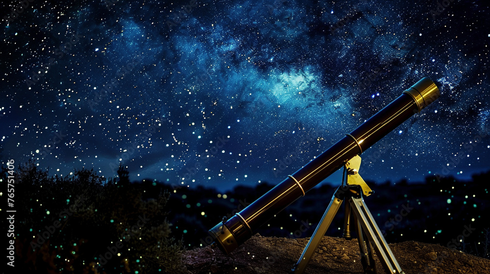 Naklejka premium Close-up of a Telescope Pointing at the Night Sky