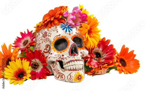 Sugar Skull Tribute to Day of the Dead Isolated on Transparent Background.