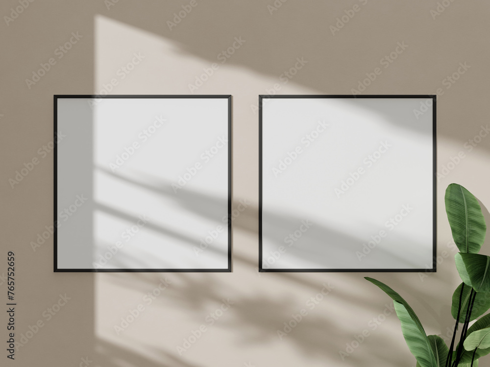 Frame mock up hanging on the wall. Frame poster on shadow wall. Frame mock up hanging on the wall. Frame poster on shadow wall.
